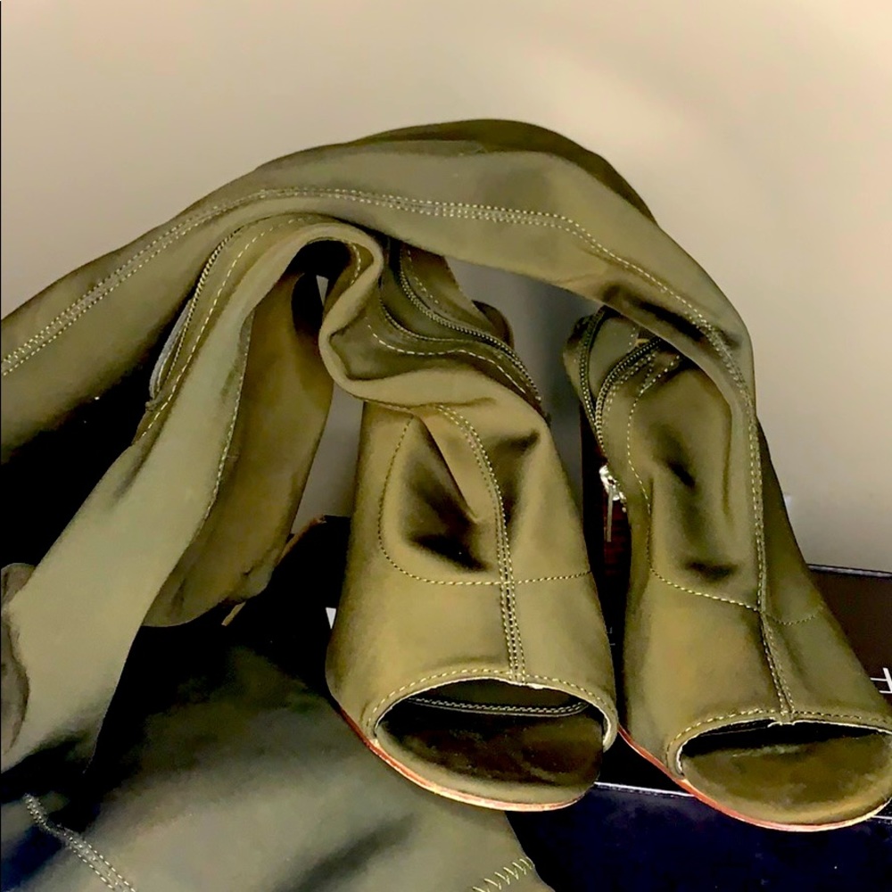 Over the knee, open toe and heel boots